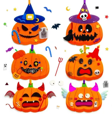 Immagine prodotto di Kit per creare decorazioni di Halloween a tema zucca, 12 pezzi, feltro autoadesivo, ideale per bambini
