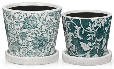 Image de Lot de 2 pots en céramique avec soucoupes, idéal pour les plantes succulentes et les cactus