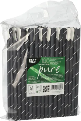Zdjęcie produktu dla Papstar Papierstrohhalme mit Löffel pure Ø 8 mm 20 cm schwarz/weiss Stripes