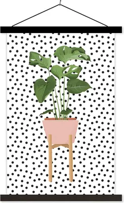 Produktbild von MuchoWow® Textilposter Pflanze - Monstera - Blumentopf 120x180 cm mit schwarzem Rahmen - Fotos