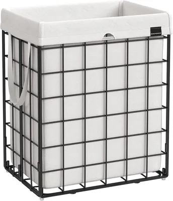 Productafbeelding van Ibenzoa® Opvouwbare wasmand, 90 liter – stevig metalen frame, afneembare, wasbare waszak, zwart-wit