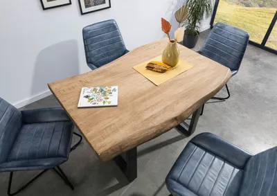 Produktbild von MASSIVMOEBEL24 Baumtisch Mango 140x90x77 beige lackiert / U-Beine anthrazit glänzend FREEFORM 5