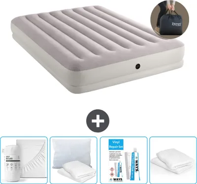Produktbild von Intex Luftbett - 2 Personen - 152 x 203 x 30 cm - Grau - Inklusive Pumpe - Spannbettuch - Küssen - Reperaturset en Kissenschutz