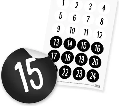 Produktbild von itenga 24x Zahlensticker Z33 Schlicht 1-24 Schwarz / Weiß