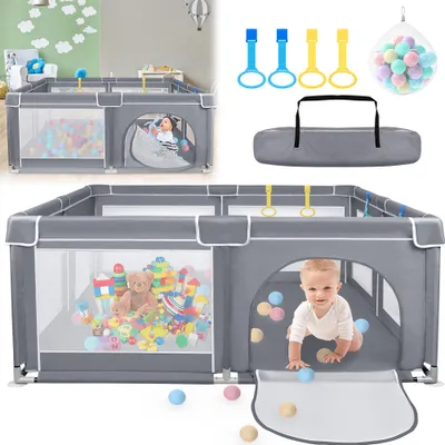 Image de XINZI Baby parc parc de bébé barrière de sécurité 150x180 cm parc à balles bébé playpen centre d'activité barrière de sécurité, gris foncé