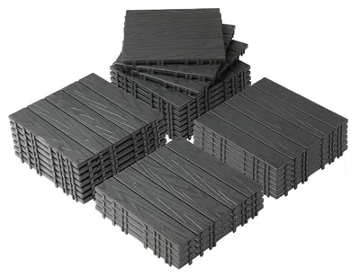Produktbild von FCH Terrassenplatten 22er Set im Klicksystem, 30x30x2cm, 2m², PE-Kunststoff, wasserfest, Bodenplatten für Balkon & Terrasse, Längsstreifen