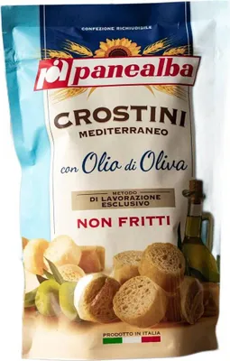 Produktbild von Panealba Crostini Non Fritti Gusto Mediterraneo 100g Beutel (nicht fritierte Croutons mit Olivenöl & Salz)
