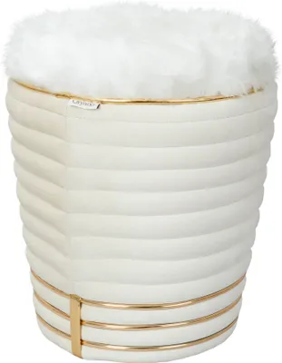 Produktbild von QIYANO Sitzhocker Pouf weicher Samtstoff mit Ziernähten und Fellimitat in Creme Beige Gold, Höhe ca. 50 cm