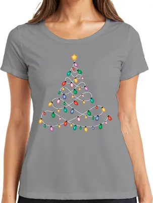 Produktbild von Lichterkette Tannenbaum - Weihnachten Weihnachtsgeschenk Christmas Damen T-Shirt, Grau, XL