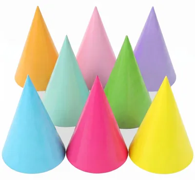 8 Partyhüte aus Papier, bunte Kegelhüte für Geburtstage