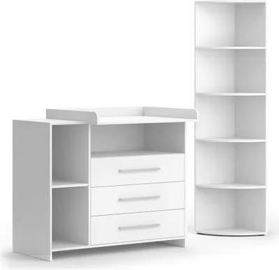 Produktbild von Kinderzimmer-Set Vicco Oskar Weiß 2 Teile, mit Wickelkommode und Spielzeugregal, Model 41626