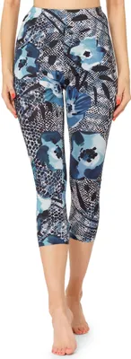 Image de Leggings capri 3/4 pour femme Merry Style, imprimé multicolore sur toute la surface, MS10-411 (bleu marine/fleurs, XS)
