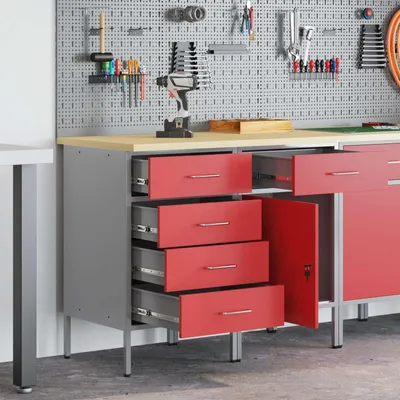 Produktbild von vidaXL Werkbank mit Schubladen 2 Stk. Rot und Grau 100 x 55 x 85 cm
