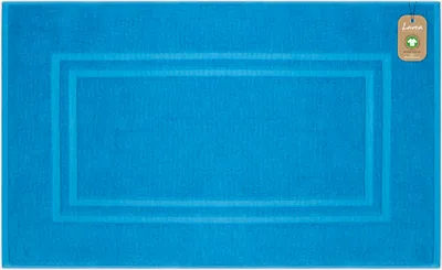 Produktbild von Lavea® Badematte 50x80 cm, Badteppich Bali aus Baumwolle, rutschfester Badvorleger, saugstarker Badezimmerteppich, 100% GOTS Baumwolle, Premium Frottier, Himmelblau