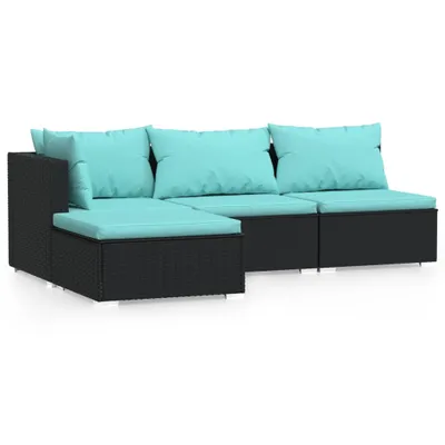 Image de vidaXL Ensemble salon de jardin 4 pièces avec coussins noir poly rotin