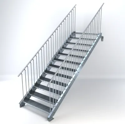 Produktbild von Stahltreppe 12 Stufen bis Höhe 240 cm, Laufbreite : 120 cm beidseitiges Geländer ST 1 (31 / 31 mm)