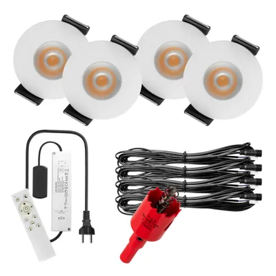 Produktbild von S-Polylight PREMIUM Mini LED- Einbauspots Warmweiss 3.000K, Smart, Smarthome, App, Alexa, DIMMBAR, IP65, FUNK 3W LED Einbaustrahler Terrassenüberdachung, Terrassenbeleuchtung, Bad, Sauna, LED Spots mit Fernbedienung (WEISS, 4x SMARTHOME LED-SET)