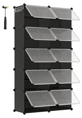 Produktbild von Schwarzes Lagerregal mit 10 Fächern – Kunststoffregal – 32 x 165 x 125 cm