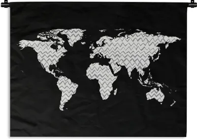 Produktbild von MuchoWow® Wandteppich Wandbehang Weltkarte - Muster - Schwarz 150x112 cm Tapisserie Dekoration Wandtuch - Wanddecke - Wandteppiche