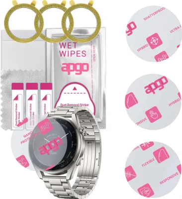 Produktbild von apgo 3 Stück Schutzglas, klar, kompatibel mit Huawei Watch 3 Pro Elite Smartwatch, Hybrid 8H, Ersatz für Hartglas, Displayschutzglas, Bildschirmschutz, Displayschutz, kratzfest