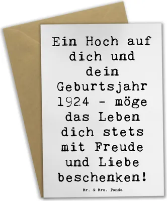 Produktbild von Mr. & Mrs. Panda babykarte Spruch 1924 Geburtstag - Weiß - Geschenk, Geburtstagsgeschenk, liebevolle Worte, Geburtstagsfreude, Jahr, handgefertigte Geschenke, Grußkarten