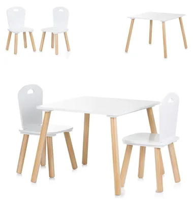 Produktbild von Chipolino Kinder Tischset Holztisch, 2 Holzstühle, Kindersitzgruppe, 3-teilig weiß