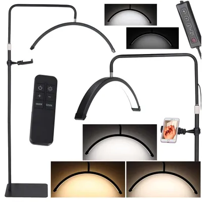 Obrázok produktu pre LED lampa na predlžovanie rias, 36W, nastaviteľná, kozmetická, bez tieňov, oblúkový tvar, čierna