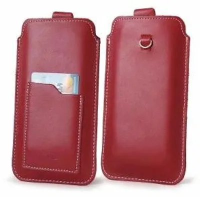 Produktbild von Universal Leder Handyhülle zum Einstecken LURESKO ASTER XXXL, mit Öse für Handykette, für Handys von 6,5 bis 6,9 Zoll, Rot mit weißer Naht