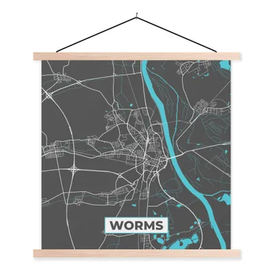 Produktbild von MuchoWow® Textilposter Stadtplan - Worms - Blau - Deutschland - Karte 60x60 cm mit holzfarbenen Rahmen - Wanddekoration