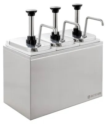 Produktbild von GastroHero Saucenspender – 3 x 3 L Behälter mit Edelstahl-Dosierpumpe, robust, hygienisch, ideal für Gastronomie & Catering