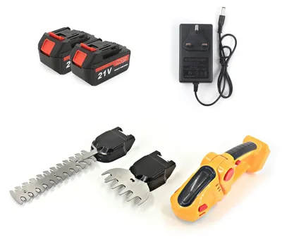 Produktbild von Akku-Heckenschere 2-in-1 Grasschere Gelb 21 V Edelstahl 2 2000 mAh
