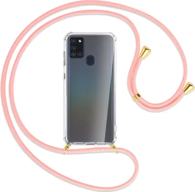 Produktbild von Handykette Backcover-Schutzhülle mit Band (Metall goldfarben) für Samsung Galaxy A21s - rosa