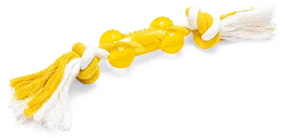 Obrázek produktu pro Hračka pro psy Karlie – kost s provazem z TRP/bavlny, žlutá, 27 x 5 x 4 cm