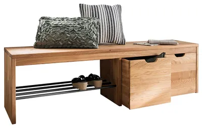 Produktbild von Flurbank Massivholz mit 2 Schubkästen, Schuhablage Eiche massiv CUENCA-137