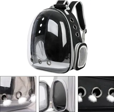 Productafbeelding van Uitbreidbare, transparante rugzak voor huisdieren - Geventileerde kattenrugzak in capsulevorm - Draagbare puppy-draagtas - Geschikt voor reizen, kamperen en wandelen - Zwarte reistas voor katten