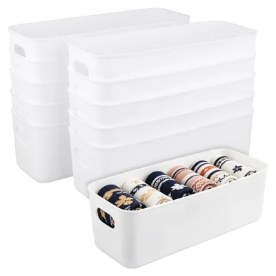 10er-Set Aufbewahrungsboxen, Kunststoff, 28x10x9,5 cm, weiß