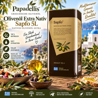 Produktbild von Sapfo Olivenöl Extra Nativ 5 L – Papadellis aus Mytilini, Lesbos Griechenland