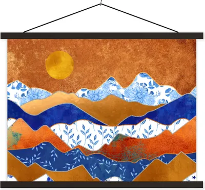 Produktbild von MuchoWow® Textilposter Delfter Blau - Gold - Muster 60x45 cm mit schwarzem Rahmen - Poster Schlafzimmer