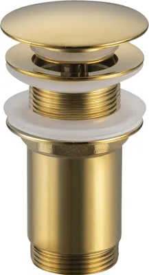 Zdjęcie produktu dla Mosiężny korek umywalkowy Klik Klak, złoty, bez przelewu, uniwersalny, do umywalek Balneo, średnica 66 mm, łatwy w czyszczeniu i montażu