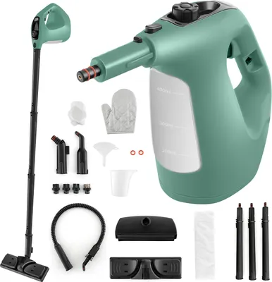Produktbild von COSTWAY Dampfreiniger, 2 bar Dampfdruck, 1 min.Aufheizzeit, 1400W Leistung, 400ml Tank Dampfreiniger Handgerät mit 14 Zubehörteilen Grün