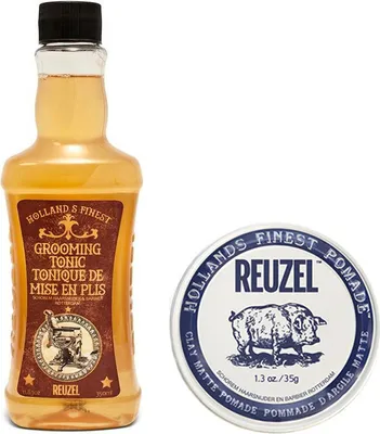 Produktbild von Reuzel Grooming Tonic Styling Fluid 350ml + Reuzel Clay Matte Pomade D Argile medium hold matte hair pomade 35g