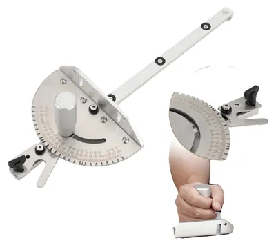 Obrázek produktu pro Úhelník pro kotoučovou pilu, vyrobený z hliníku, délka 450 mm, nastavitelný úhel od 0° do 60°, vhodný pro řezy pod úhlem s rozměry 3/8" x 3/4", s několika aretačními body pro různé úhly
