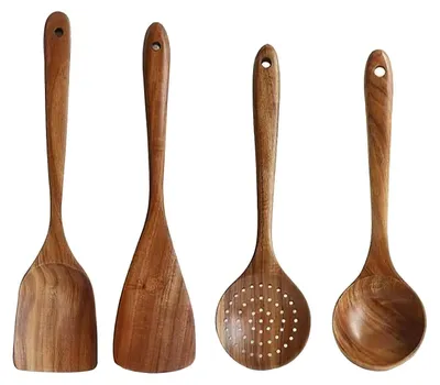 Immagine prodotto di Set di utensili da cucina in legno - 4 pezzi - Spatola e cucchiaio antiaderenti