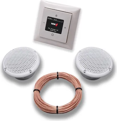 Produktbild von Busch Jäger DAB+ Unterputz Unterputzradio DAB Plus 8215 U – 101 Balance Si alpinweiß - Komplettset + 2 x Deckenlautsprecher Feuchtraum Badezimmer + 20 Meter Lautsprecherkabel 2x0,75 mm² 8215U-101