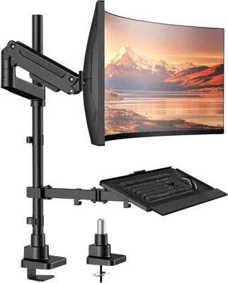 Produktbild von Laptop-Ständer & -halterungen Monitorhalterung mit Tastaturhalterung, für bis zu 49 Zoll große Bildschirme bis 10 kg, Gasfeder, höhenverstellbar für S