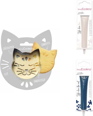 Produktbild von Relief-Kekspackung für Katzen + 2 weiße und nachtblaue Schokoladenstifte