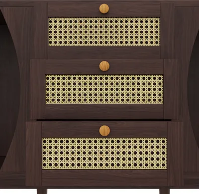 Immagine prodotto di mobile da cucina okwish, mobile in rattan cassettiera in rattan con tre cassetti, cassettiera con ante scorrevoli colore legno