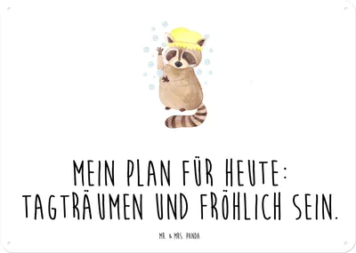 Produktbild von Mr. & Mrs. Panda Wandbild Waschbär DIN A4 - Weiß - Geschenk, Waschen, Magnetschild, tafel, Fröhlich, Schild, Seifenblasen, Türschild, Tagträumen, Plan, Lustige Sprüche