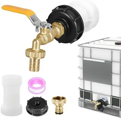 Produktbild von IBC Container Zubehör,IBC Tank Auslaufhahn für 1000l Wassertank Wasserhahn 1/2", Verlängerung S60x6 Grobgewinde,Regenwassertank ibc Tank Zubehör
