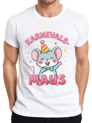 Zdjęcie produktu dla Koszulka męska z motywem karnawałowej myszki – Karneval, Fasching, Party, Fastnacht, Jeck, Kolonia, biała, rozmiar 3XL